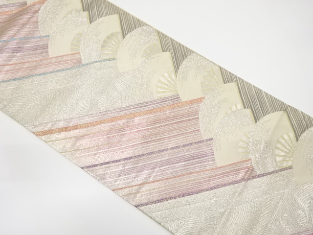 アンティーク　斜め縞に扇模様織り出し袋帯（材料）